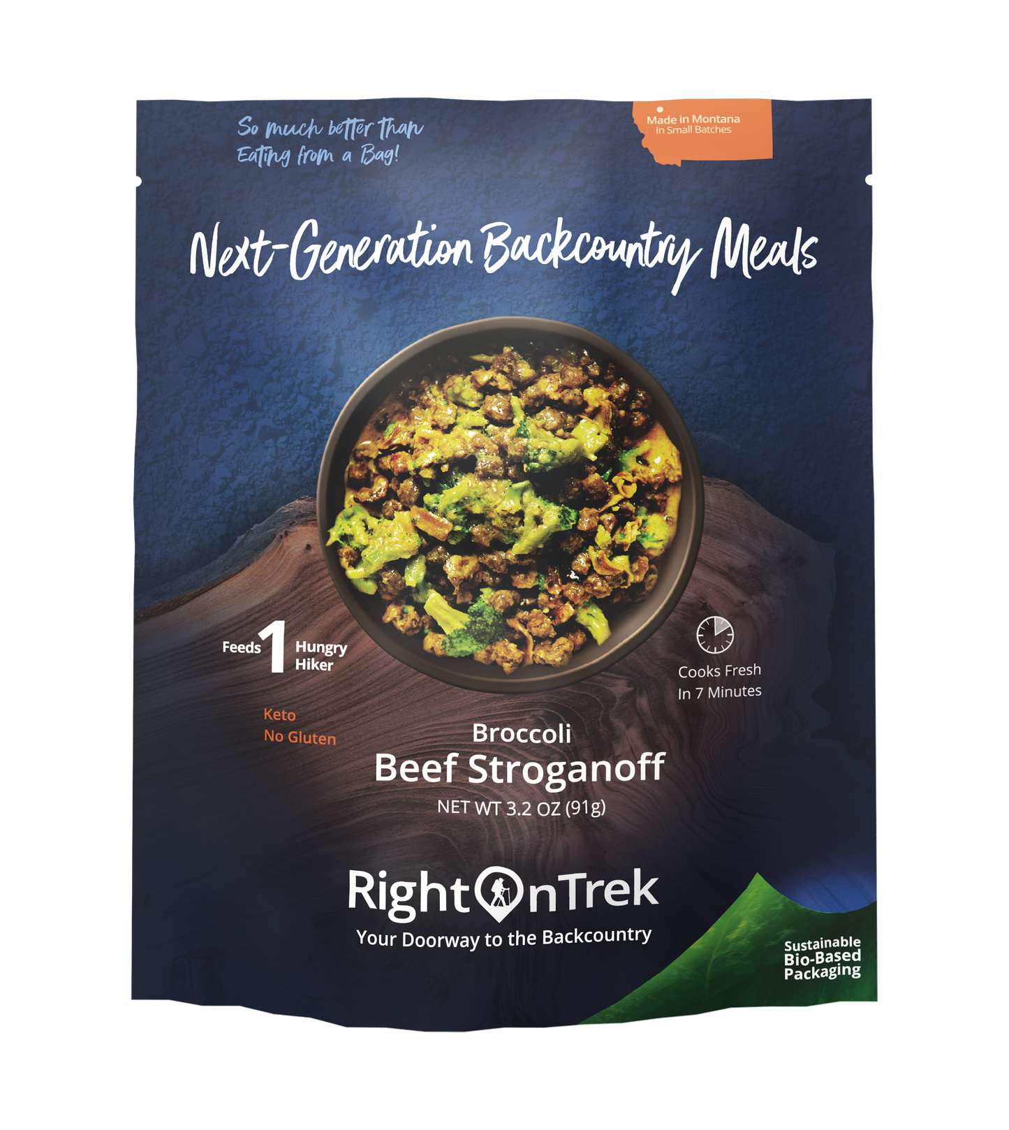RightOnTrek broccoli beef stroganoff feeds 1 person