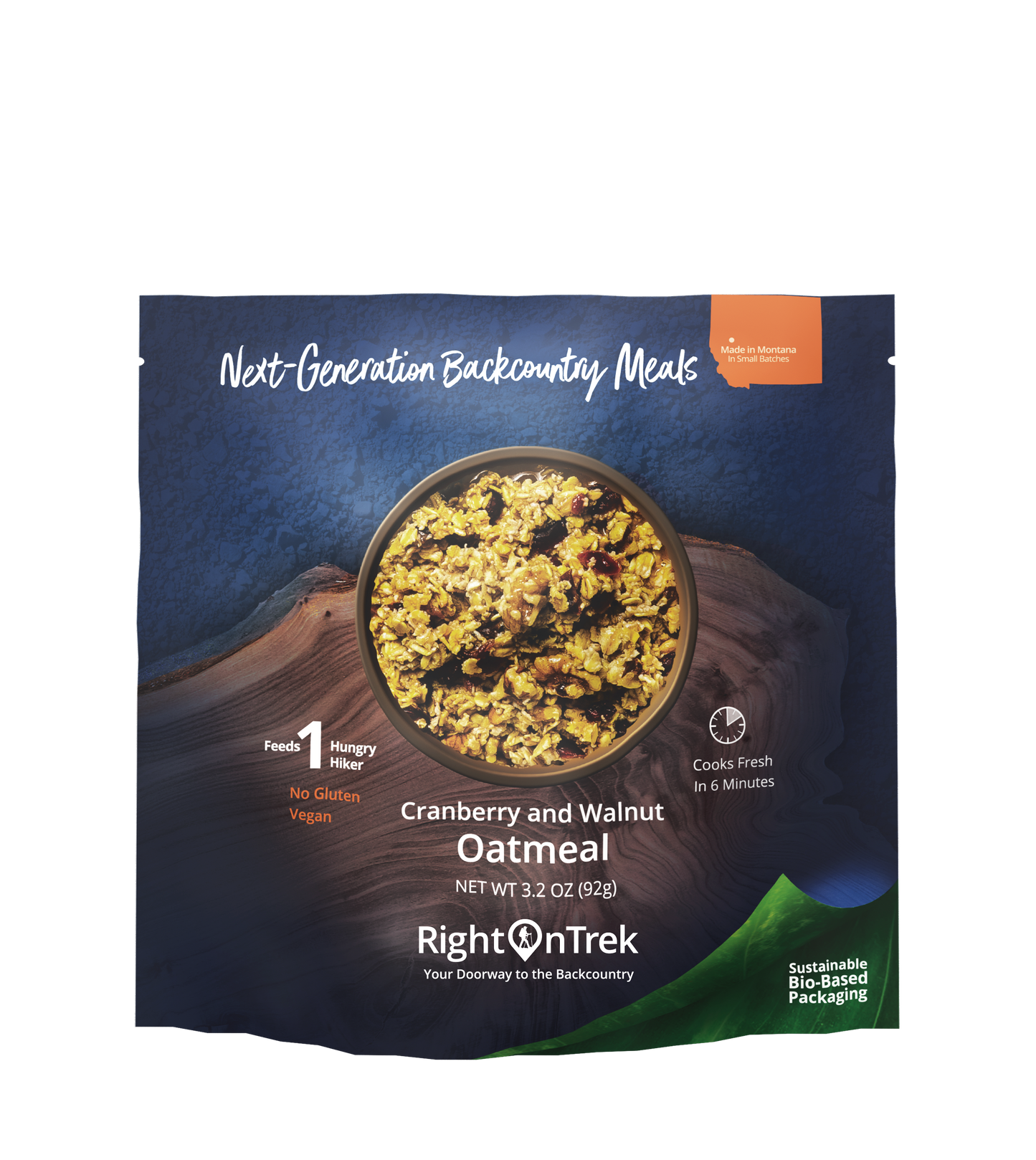 RightOnTrek cranberry and walnut oatmeal feeds 1 person 