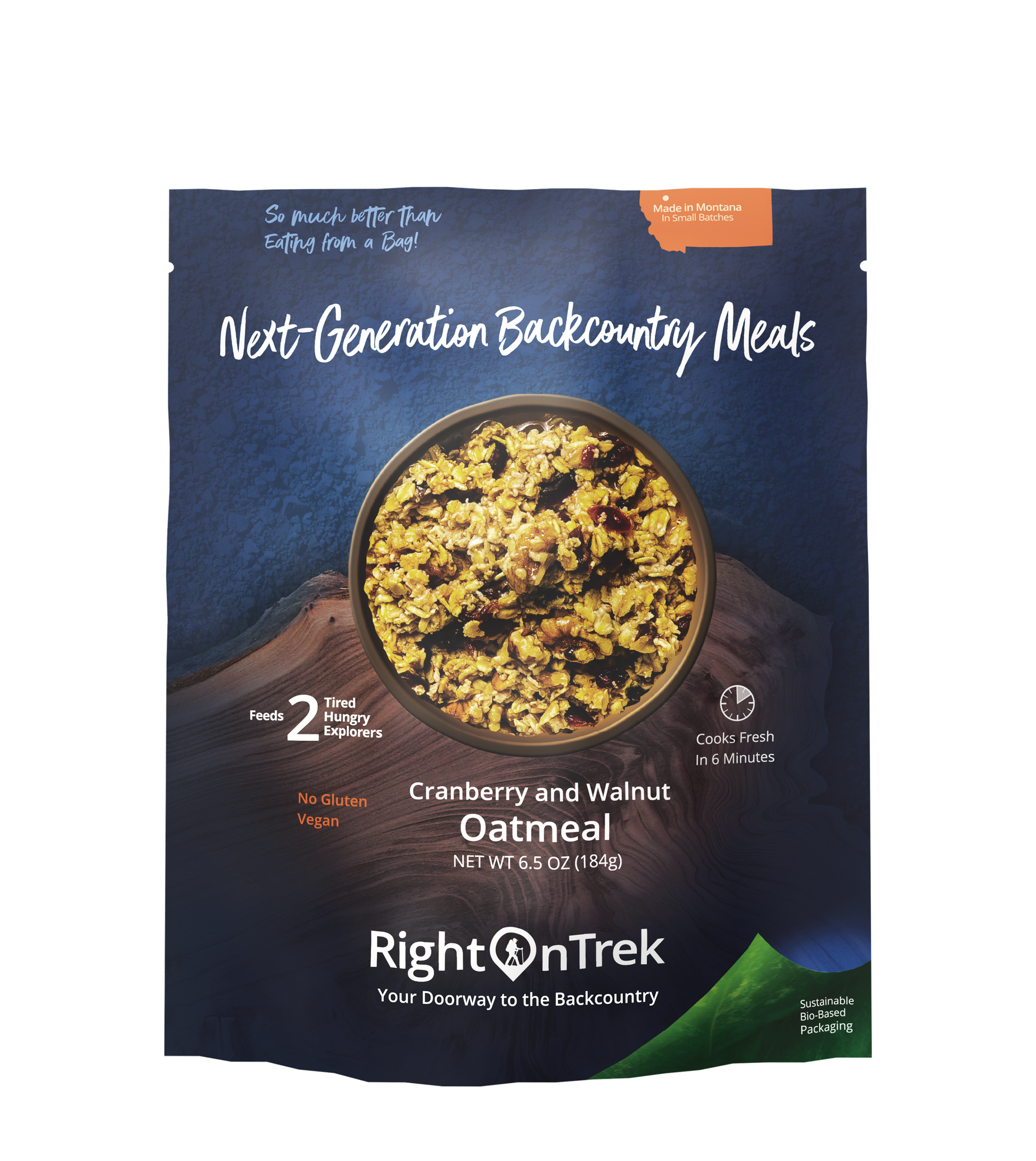 RightOnTrek cranberry and walnut oatmeal feeds 2 people