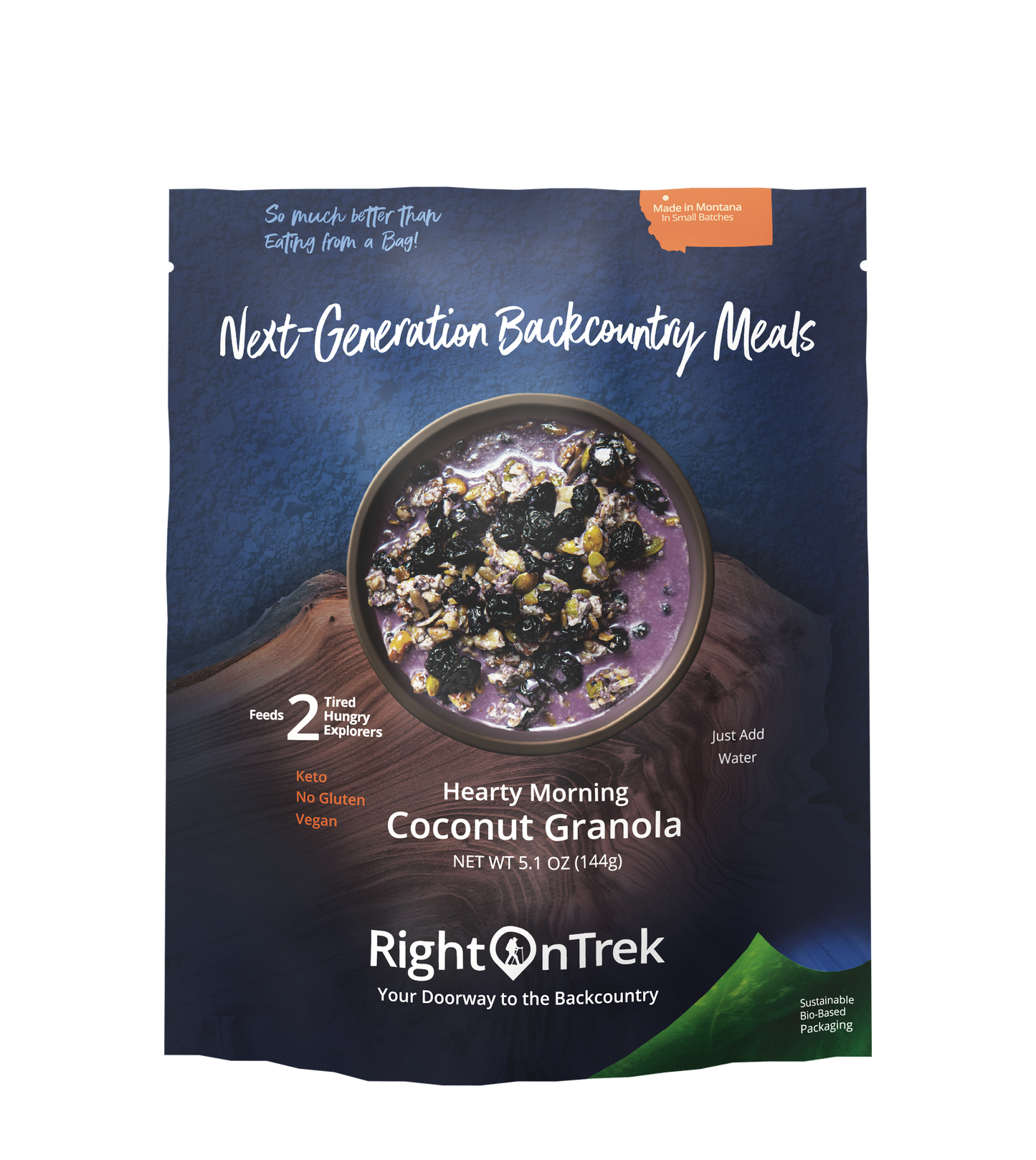 RightOnTrek hearty morning coconut granola that feeds 2 people