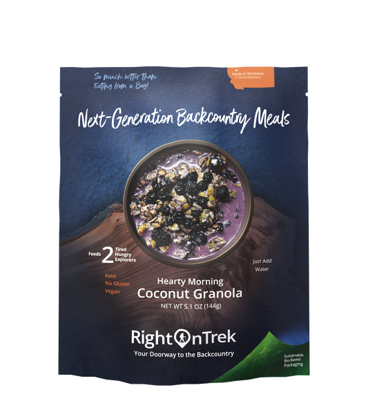 RightOnTrek hearty morning coconut granola that feeds 2 people